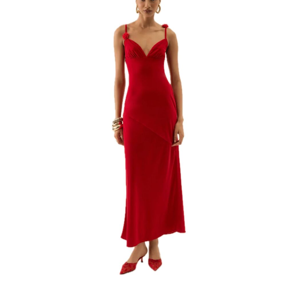For Love & Lemons Huda Velvet Maxi Dress Red Size Small NWT